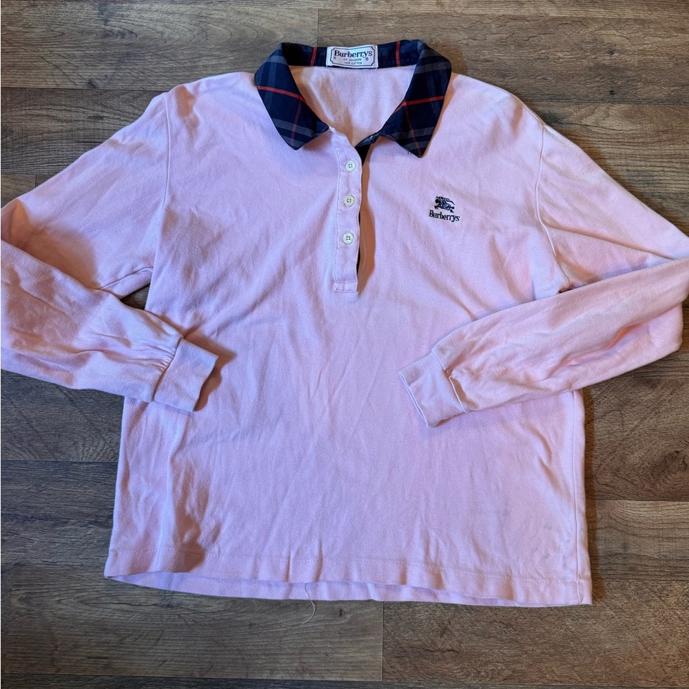 Vintage Burberrys Pink with classic Navy & Red plaid collar